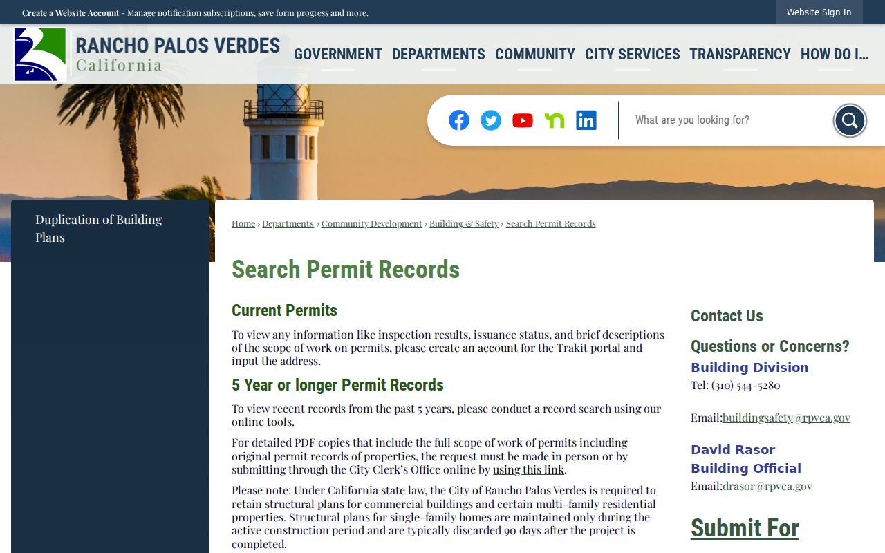 Rancho Palos Verdes people search using city permit record instructions