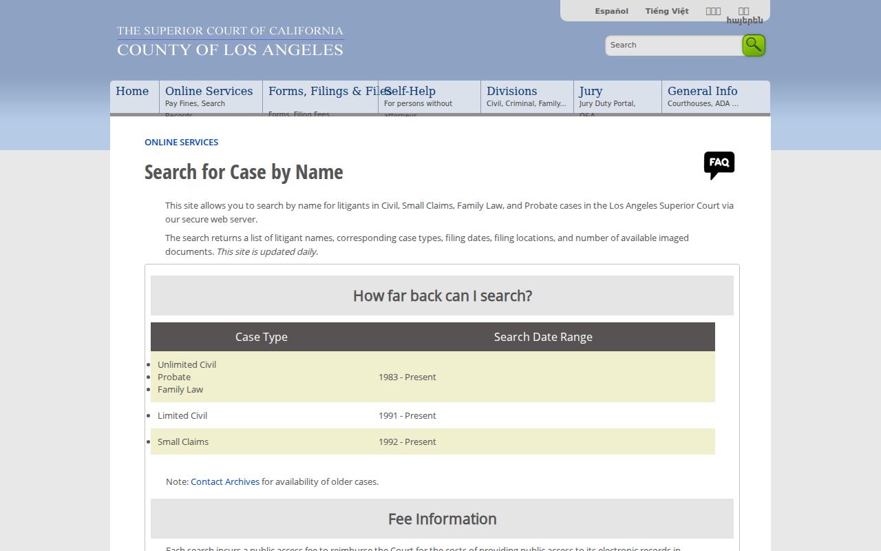 Rancho Palos Verdes people search using the LA Superior Court name index