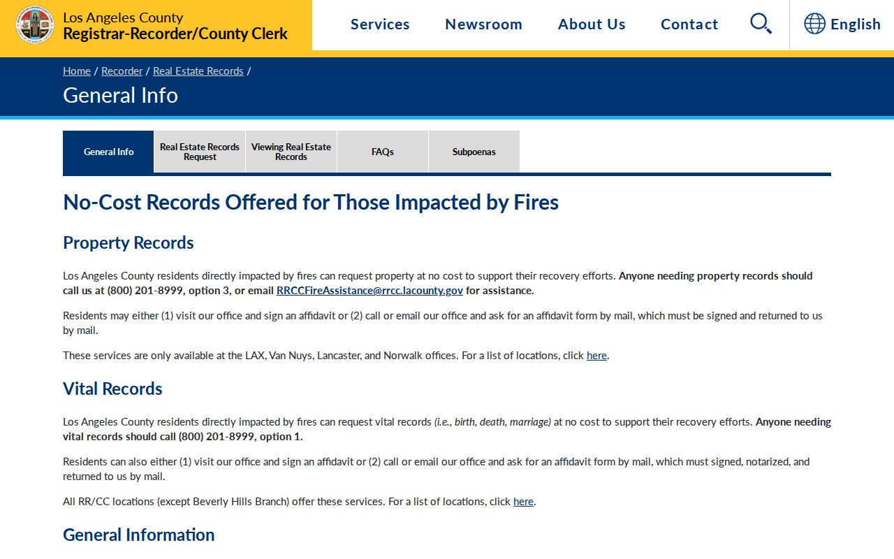 Rancho Palos Verdes records access information for LA County real estate records