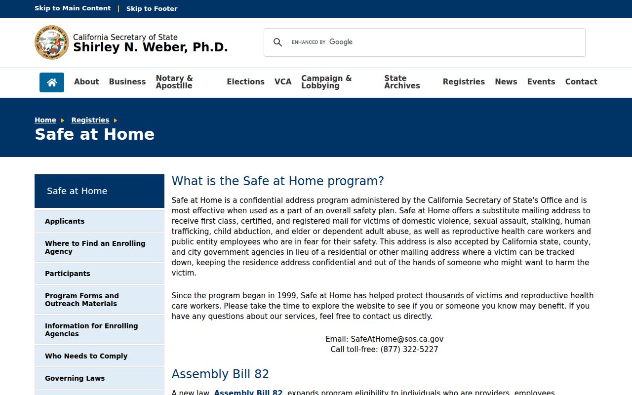 Rancho Palos Verdes voter registration Safe at Home confidentiality page